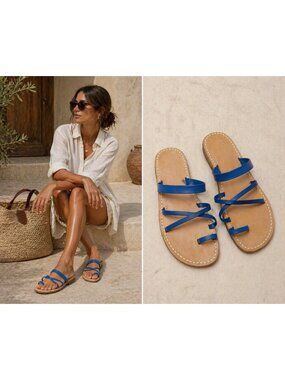Il Sandalo Capri Leather Sandals Blue Strappy Flat Italy EU 46 Unisex